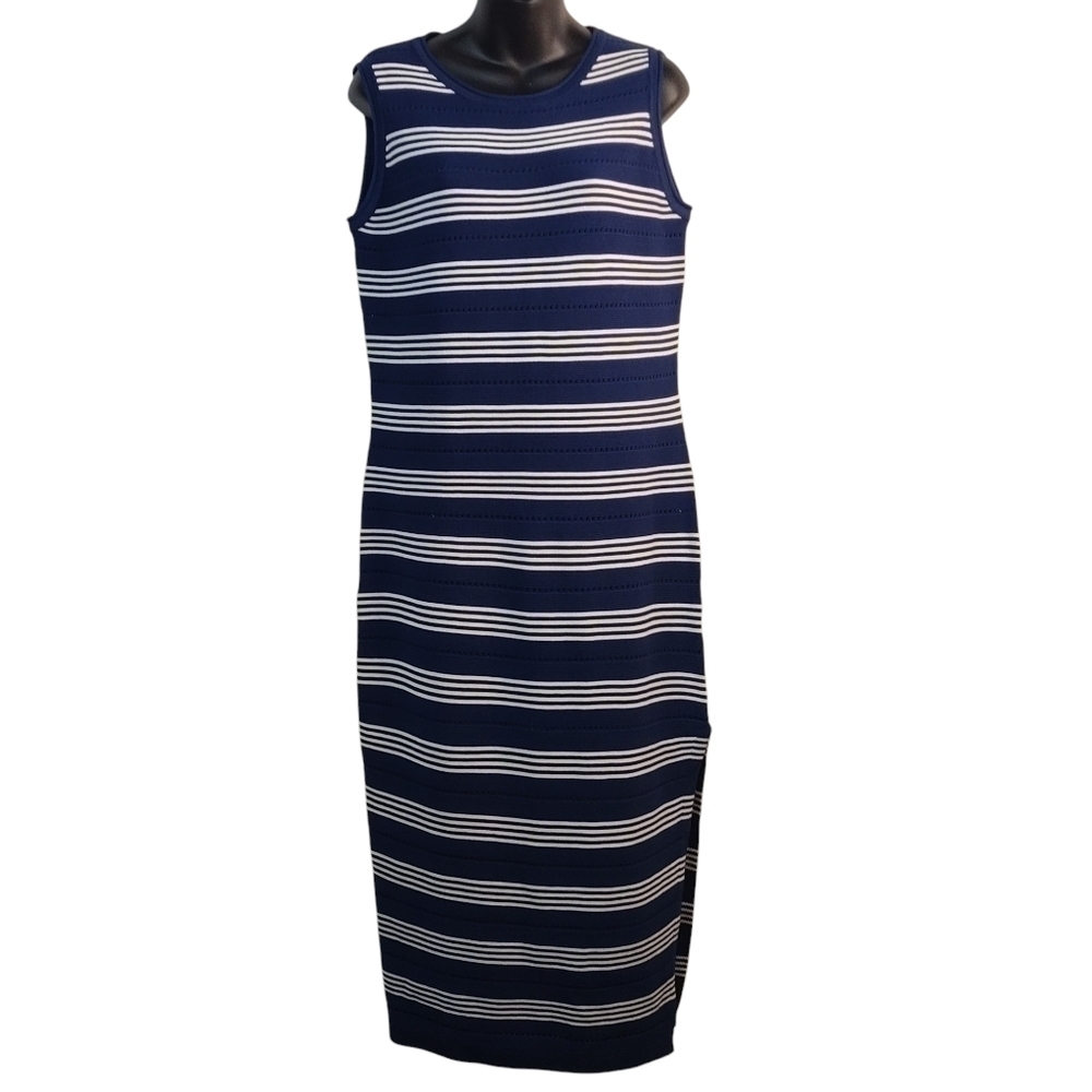 Pretty Garden Women's Blue/White Striped Sweater Dress Size M NWT